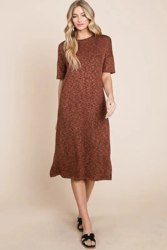 BOMBOM Round Neck Side Slit Midi Dress sold by Gigi Laurent