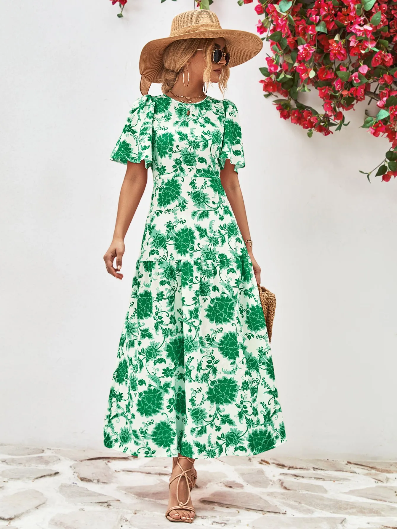 Floral Round Neck Tied Open Back Dress sold by Gigi Laurent product image thumbnail 4