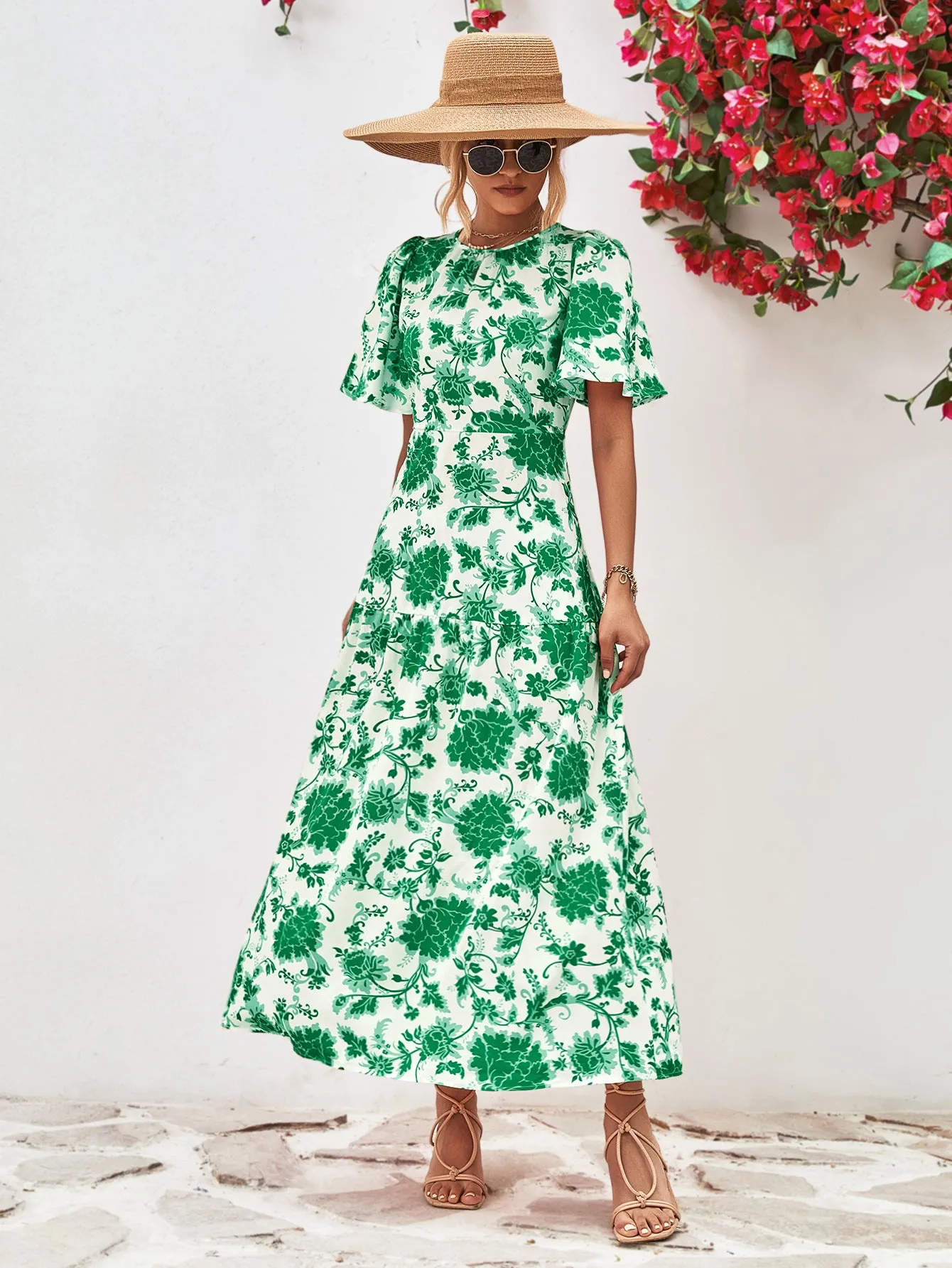 Floral Round Neck Tied Open Back Dress sold by Gigi Laurent product image thumbnail 3