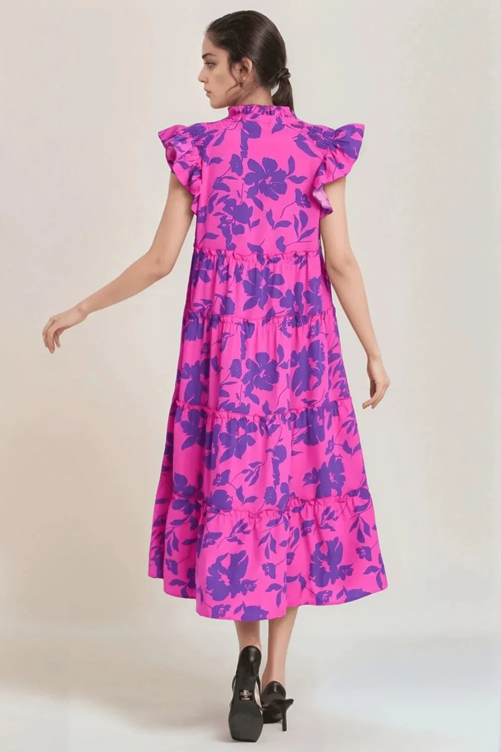 Oh Full Size Ruffled Printed Notched Cap Sleeve Midi Dress sold by Gigi Laurent product image thumbnail 2