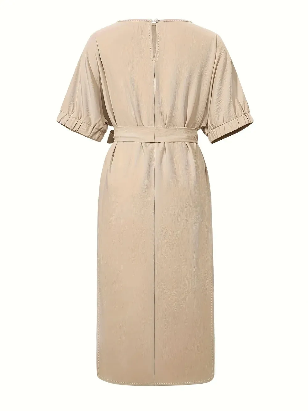 Slit Round Neck Tie Waist Midi Dress sold by Gigi Laurent product image thumbnail 2