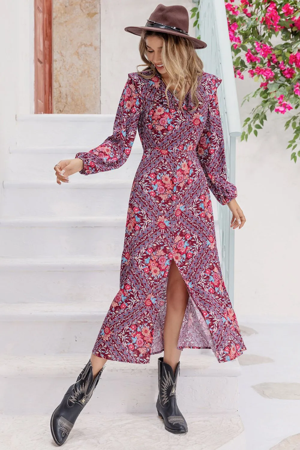 Printed Long Sleeve Slit Midi Dress sold by Gigi Laurent product image thumbnail 4