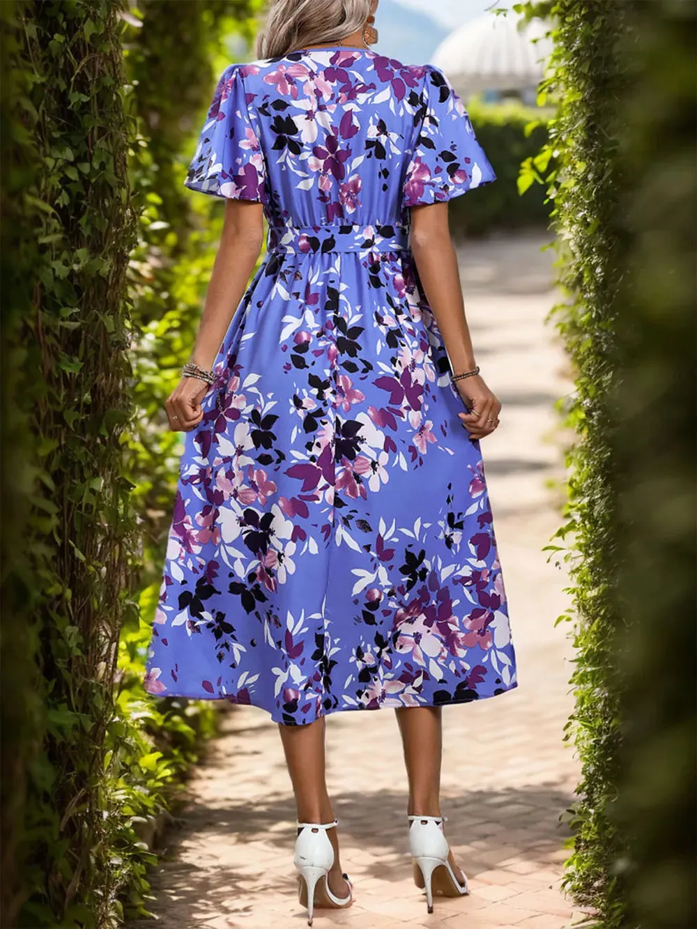 Perfee High-Low Printed Surplice Short Sleeve Midi Dress sold by Gigi Laurent product image thumbnail 2