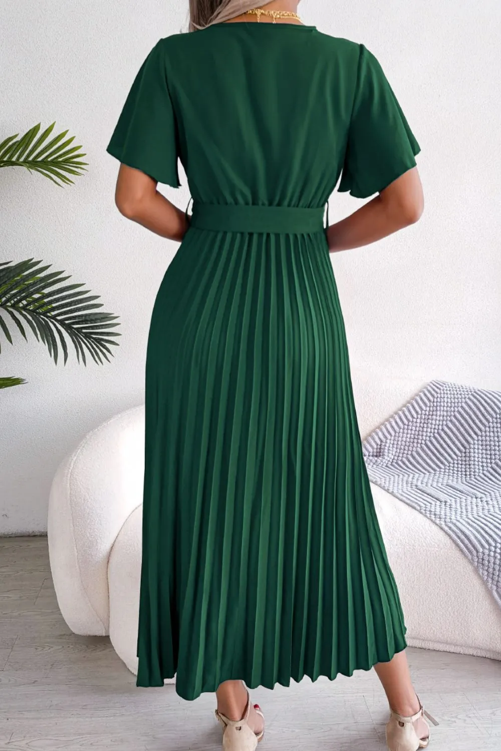 Pleated Flutter Sleeve Belted Dress sold by Gigi Laurent product image thumbnail 2