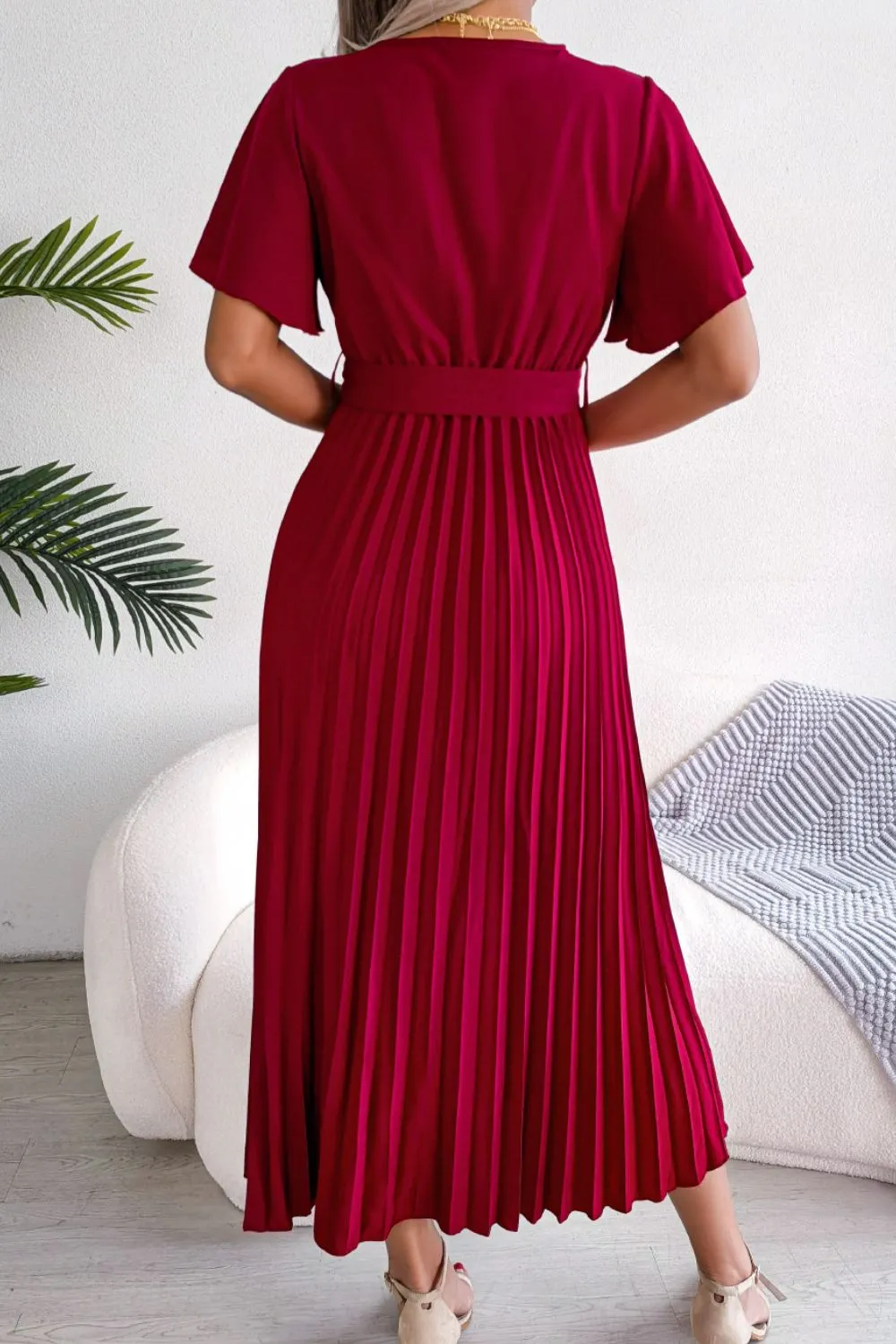Pleated Flutter Sleeve Belted Dress sold by Gigi Laurent product image thumbnail 5