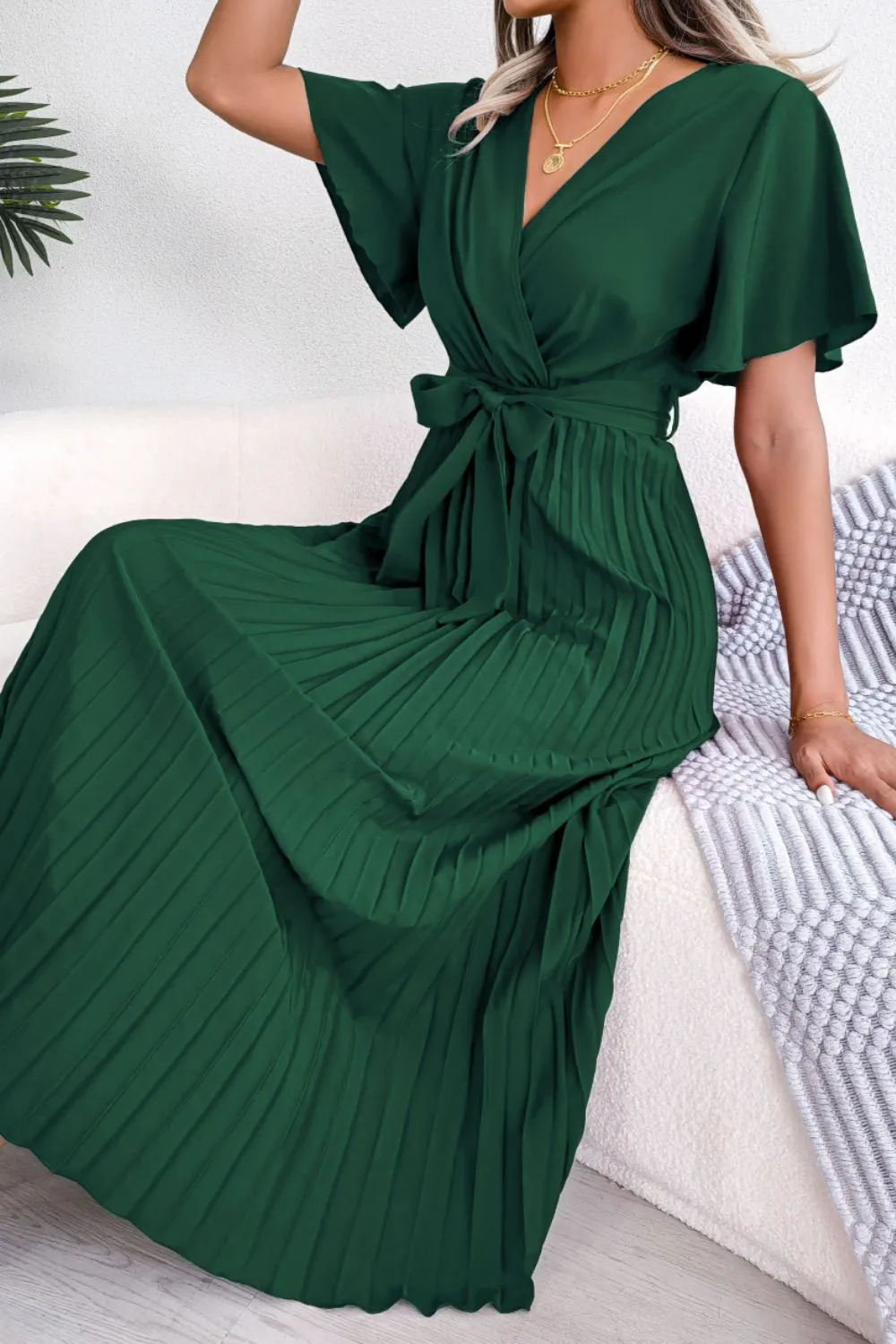 Pleated Flutter Sleeve Belted Dress sold by Gigi Laurent product image thumbnail 3