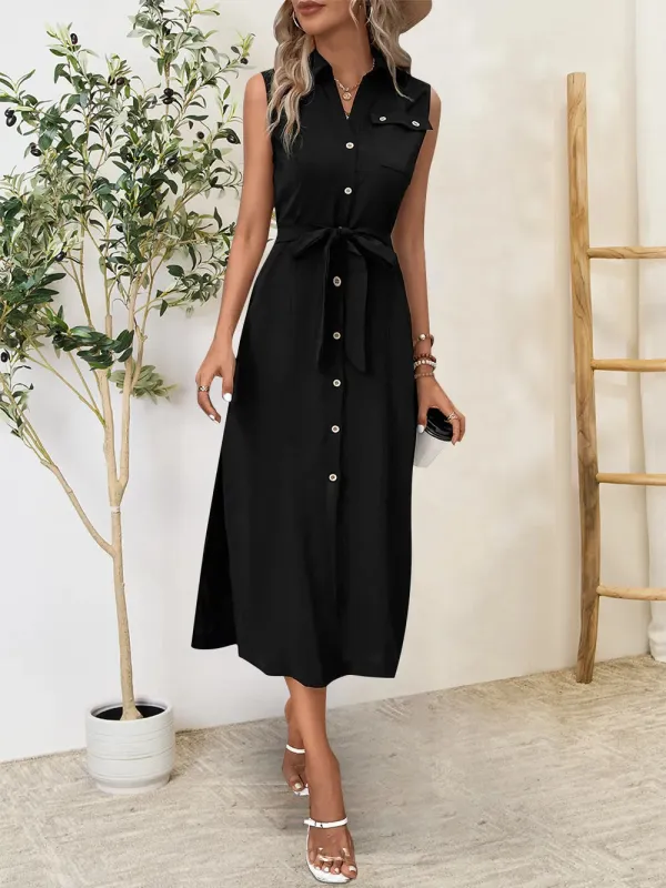 Perfee Button Up Sleeveless Midi Dress sold by Gigi Laurent