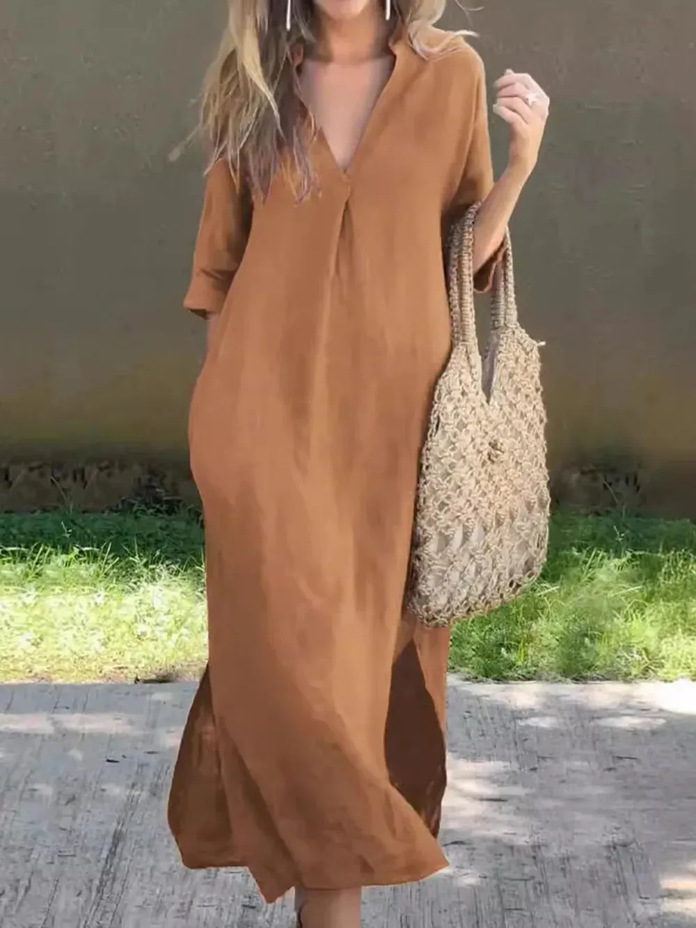 Full Size Notched Half Sleeve Midi Dress sold by Gigi Laurent product image thumbnail 5