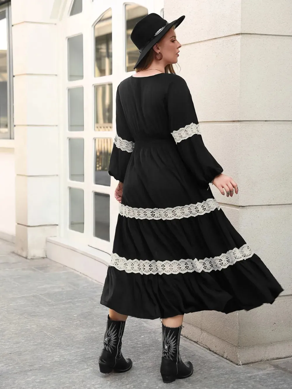 Plus Size Lace Detail V-Neck Long Sleeve Midi Dress sold by Gigi Laurent product image thumbnail 2