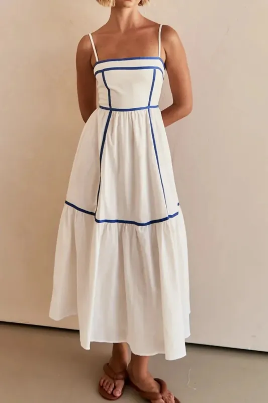 Contrast Trim Square Neck Midi Cami Dress sold by Gigi Laurent