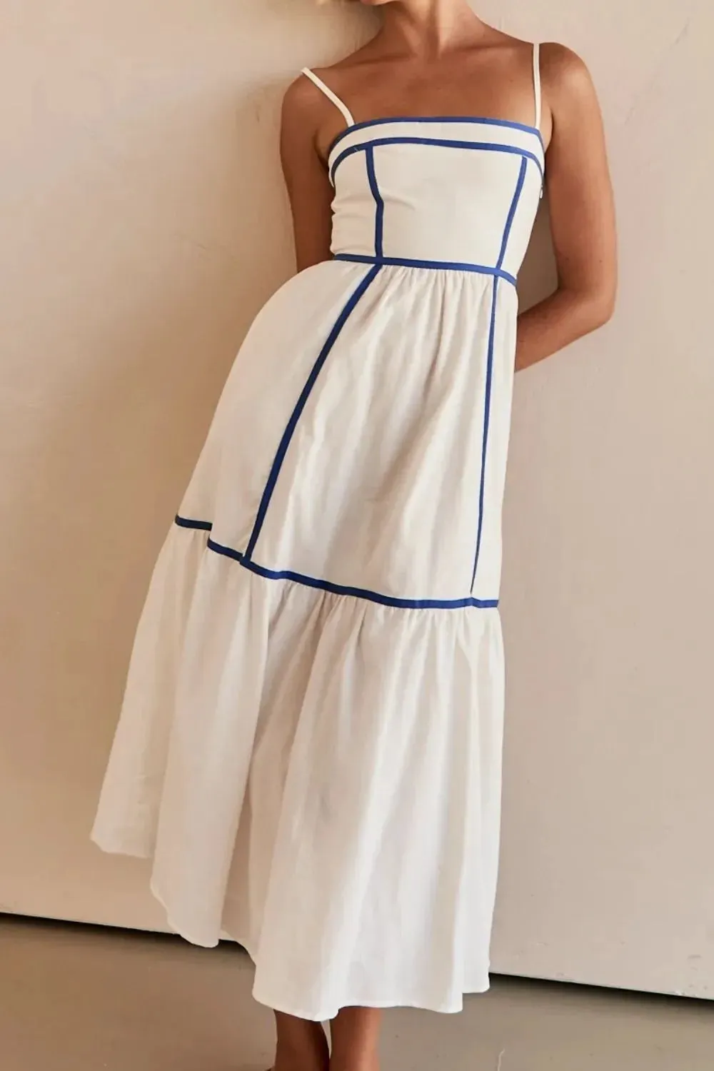 Contrast Trim Square Neck Midi Cami Dress sold by Gigi Laurent product image thumbnail 5