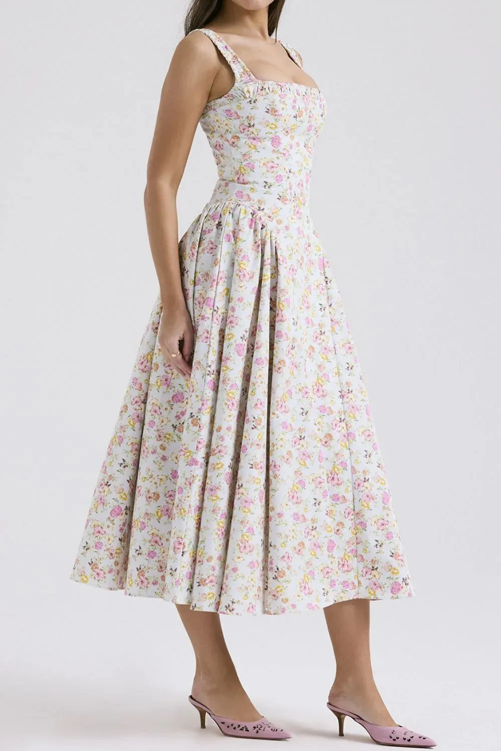 Floral Square Neck Wide Strap Midi Dress sold by Gigi Laurent product image thumbnail 3