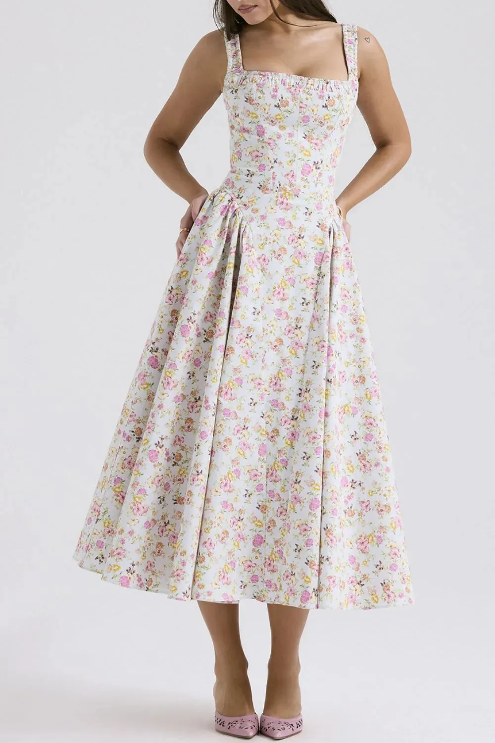 Floral Square Neck Wide Strap Midi Dress sold by Gigi Laurent product image thumbnail 2