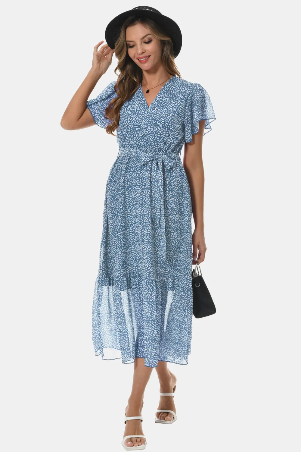 Surplice Neck Flutter Sleeve Tied Dress sold by Gigi Laurent product image thumbnail 5