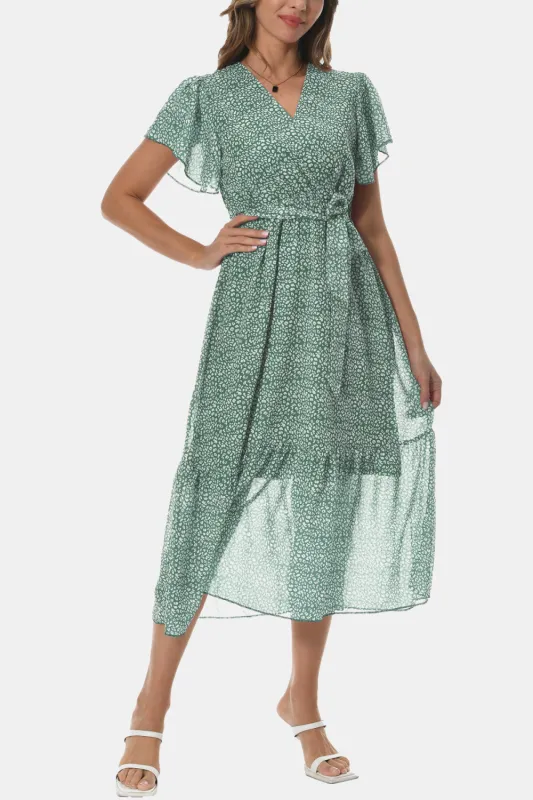 Surplice Neck Flutter Sleeve Tied Dress sold by Gigi Laurent