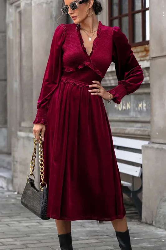 Perfee Smocked Lantern Sleeve Midi Dress sold by Gigi Laurent