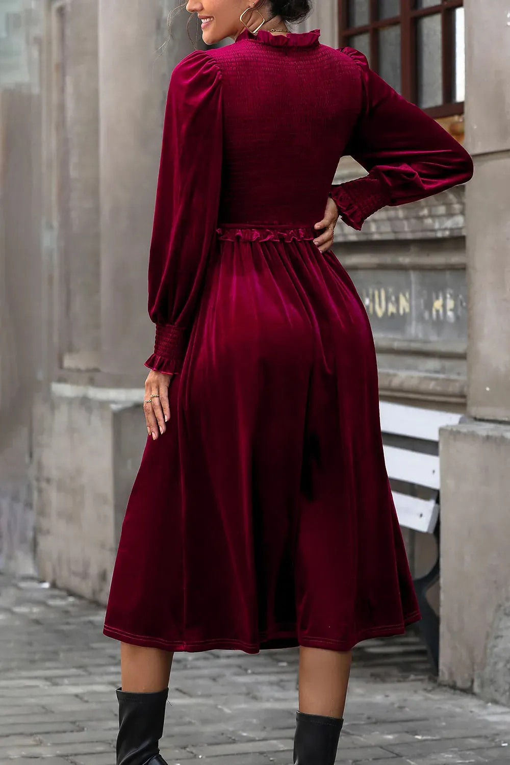 Perfee Smocked Lantern Sleeve Midi Dress sold by Gigi Laurent product image thumbnail 2
