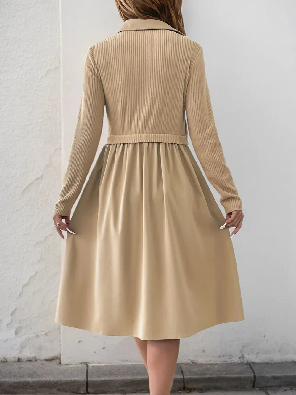 Perfee Fake Two Piece Collared Neck Long Sleeve Midi Dress sold by Gigi Laurent product image thumbnail 2