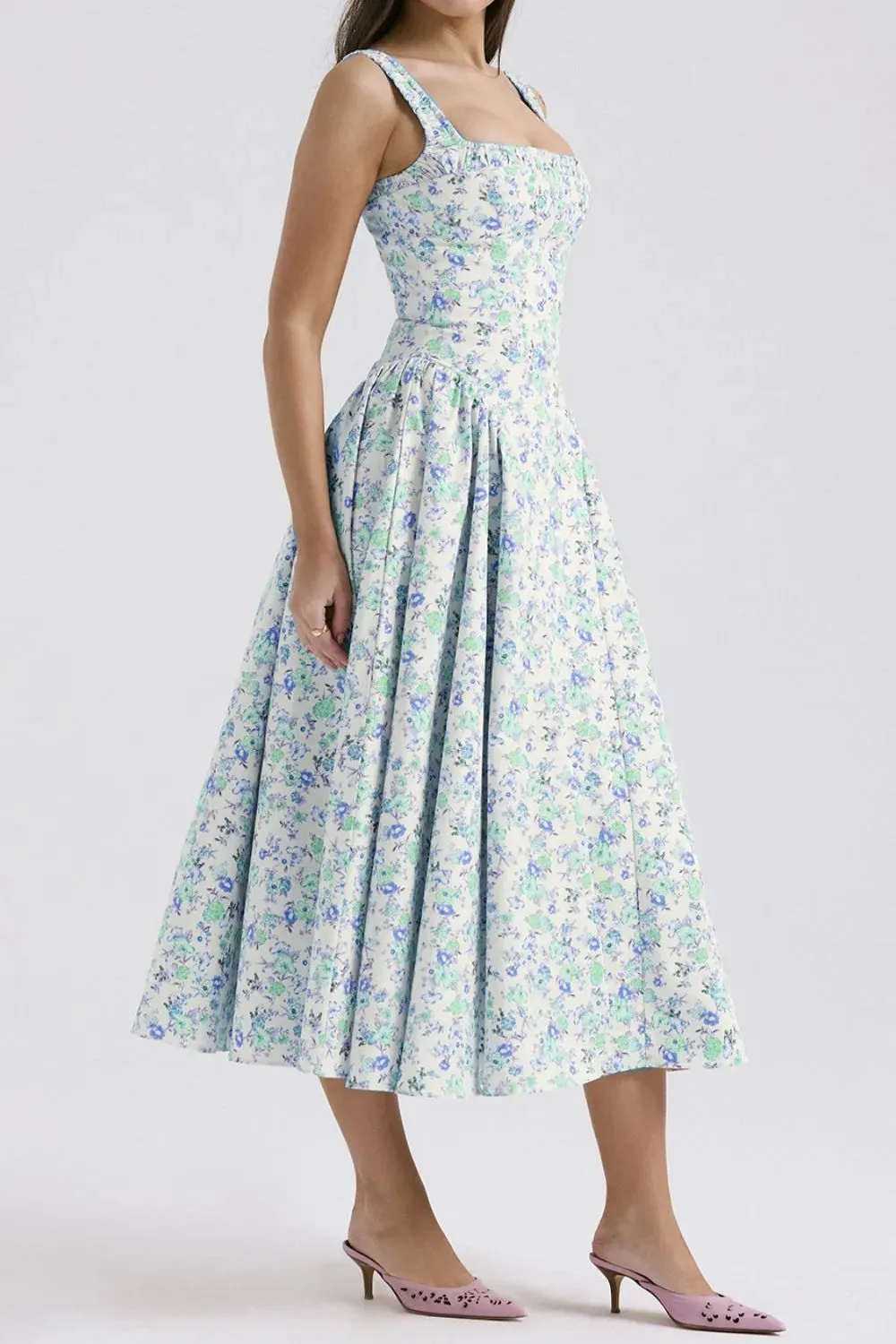 Floral Square Neck Wide Strap Midi Dress sold by Gigi Laurent product image thumbnail 2