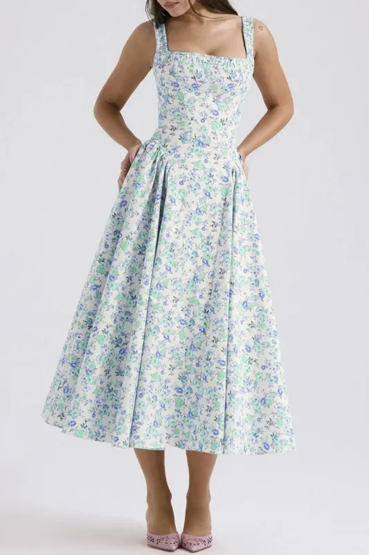 Floral Square Neck Wide Strap Midi Dress sold by Gigi Laurent
