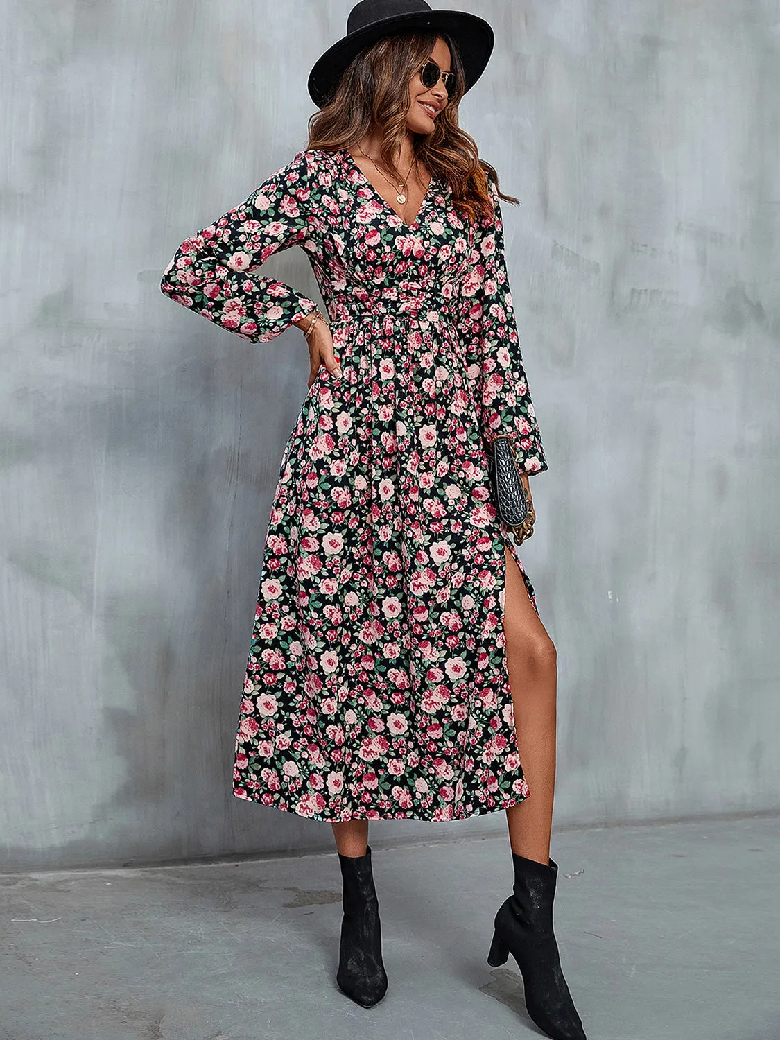 Perfee Floral V-Neck Slit Midi Dress sold by Gigi Laurent product image thumbnail 3