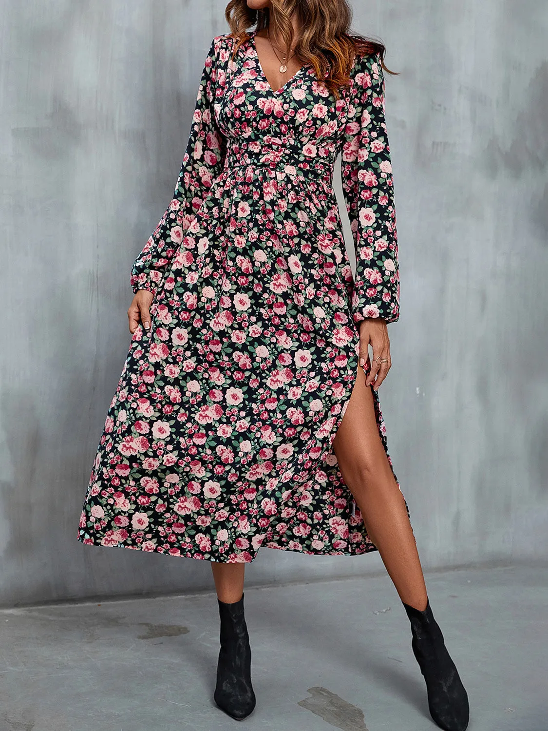 Perfee Floral V-Neck Slit Midi Dress sold by Gigi Laurent product image thumbnail 4