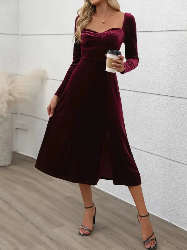 Perfee Sweetheart Neck Long Sleeve Midi Dress sold by Gigi Laurent