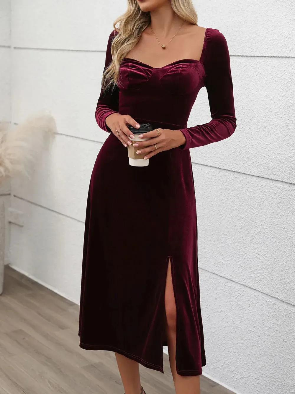 Perfee Sweetheart Neck Long Sleeve Midi Dress sold by Gigi Laurent product image thumbnail 5