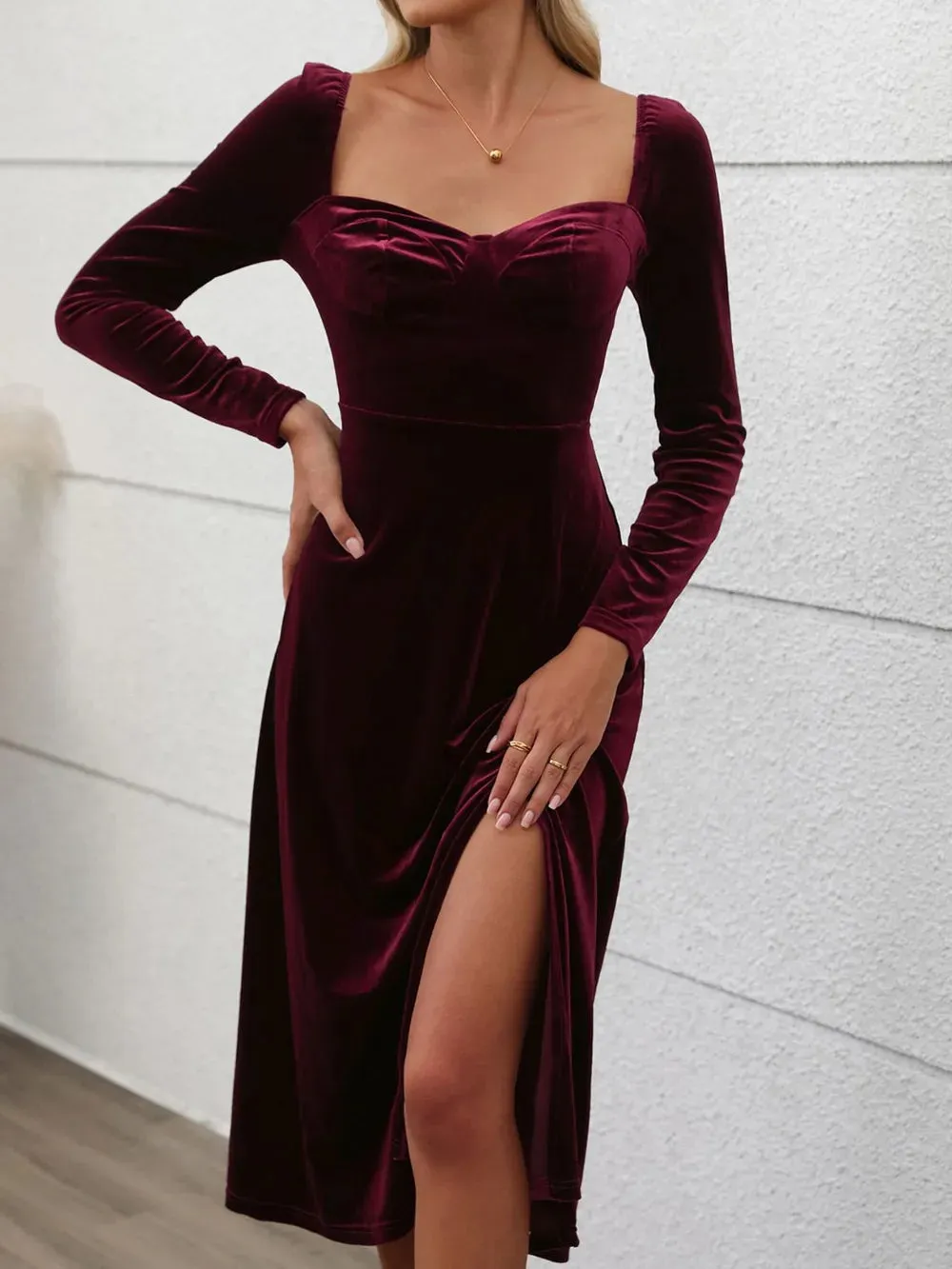 Perfee Sweetheart Neck Long Sleeve Midi Dress sold by Gigi Laurent product image thumbnail 3