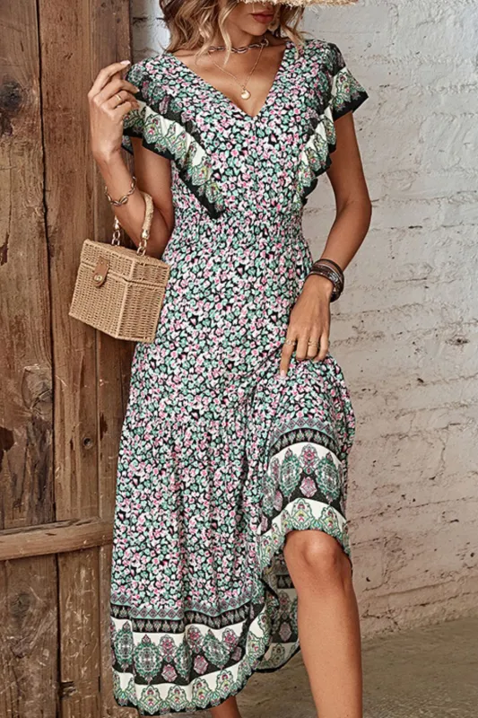 Perfee Ditsy Floral Ruffled Plunge Dress sold by Gigi Laurent