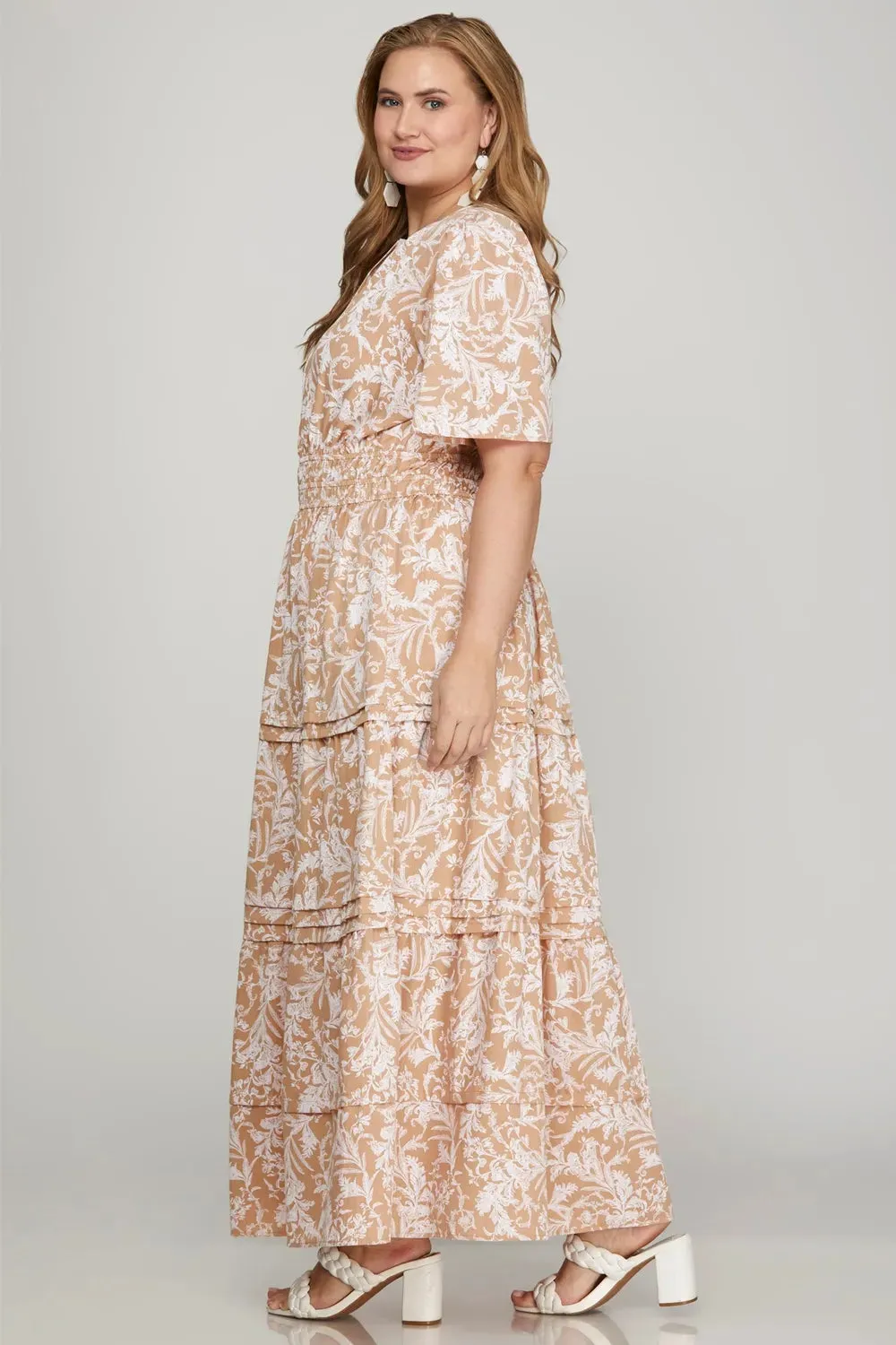 She + Sky Printed Notched Woven Tiered Pintuck Maxi Dress with Side Pockets sold by Gigi Laurent product image thumbnail 4