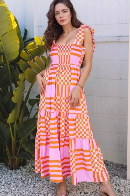 Color Block Tie Shoulder Dress made by Trendsi