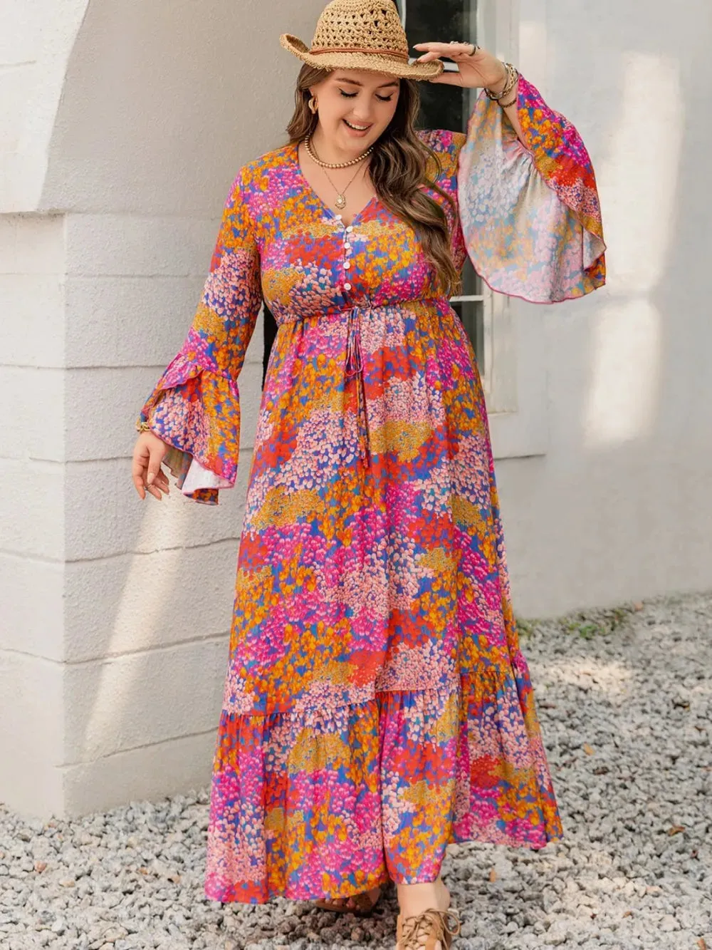 Plus Size Printed V-Neck Long Sleeve Maxi Dress sold by Gigi Laurent product image thumbnail 3