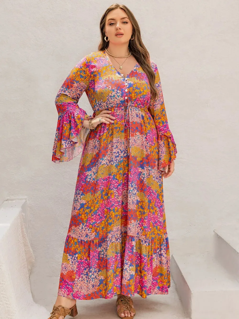 Plus Size Printed V-Neck Long Sleeve Maxi Dress sold by Gigi Laurent product image thumbnail 5
