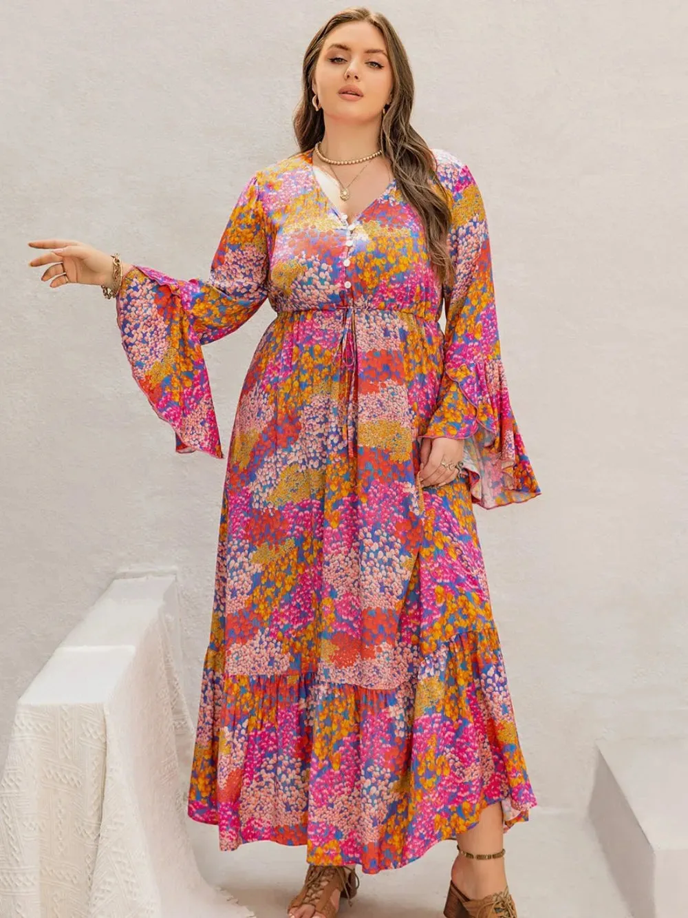 Plus Size Printed V-Neck Long Sleeve Maxi Dress sold by Gigi Laurent product image thumbnail 4