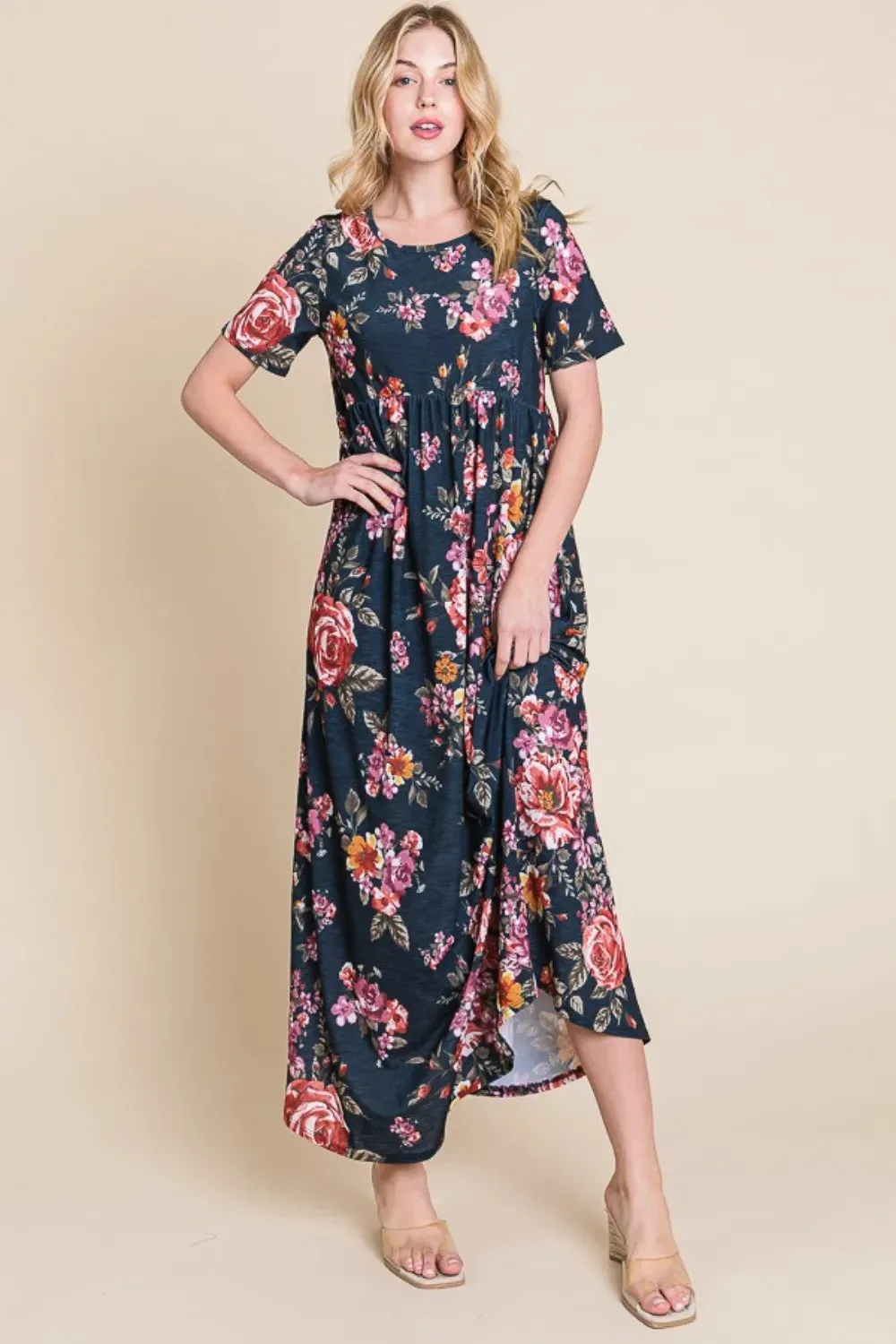 BOMBOM Floral Short Sleeve Maxi Dress sold by Gigi Laurent product image thumbnail 4