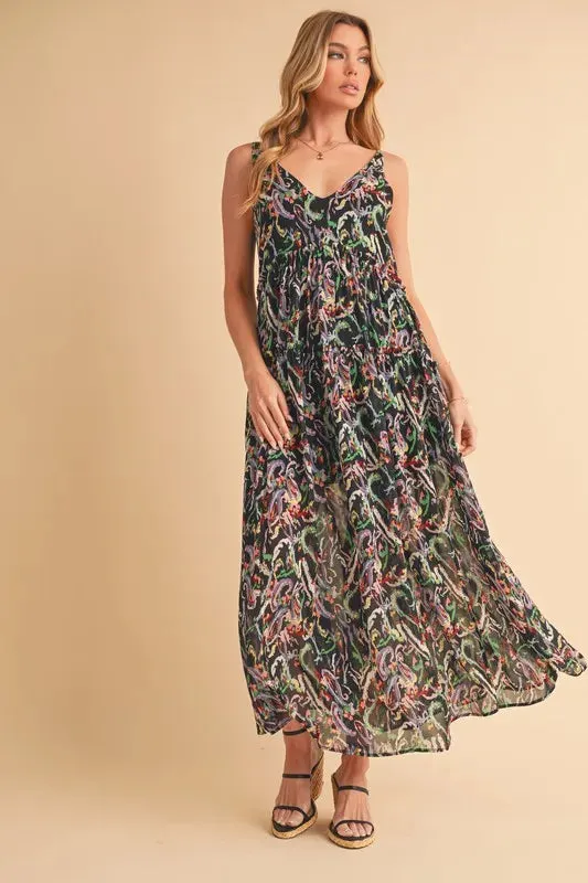 Aemi + Co Printed V-Neck Frill Tiered Cami Dress sold by Gigi Laurent product image thumbnail 2