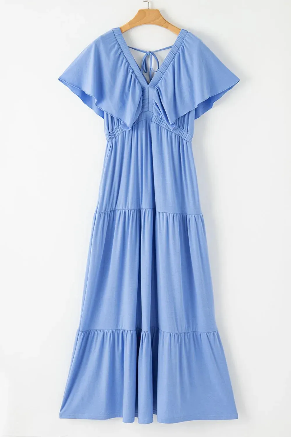 Ruffled V Neck Flutter Sleeve Maxi Dress sold by Gigi Laurent product image thumbnail 5