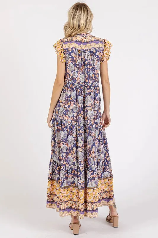 Mittoshop Floral Ruffled Notched Cap Sleeve Maxi Dress sold by Gigi Laurent product image thumbnail 4