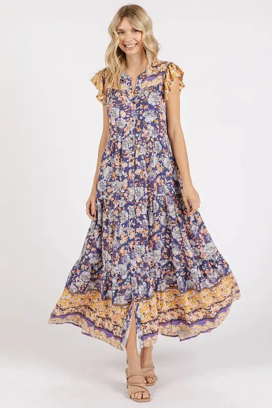 Mittoshop Floral Ruffled Notched Cap Sleeve Maxi Dress sold by Gigi Laurent product image thumbnail 2