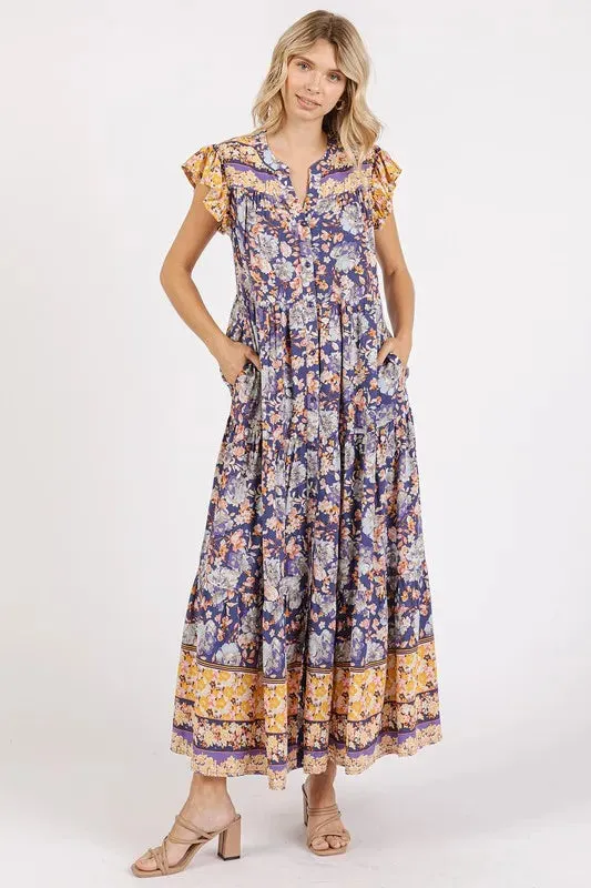 Mittoshop Floral Ruffled Notched Cap Sleeve Maxi Dress sold by Gigi Laurent product image thumbnail 3