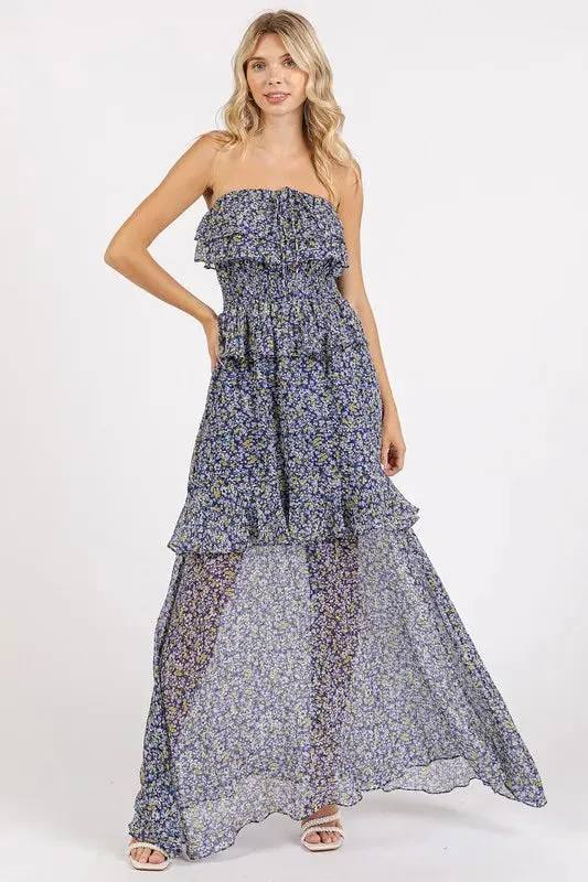 Mittoshop Ruffled Smocked Floral Halter Neck Maxi Dress sold by Gigi Laurent