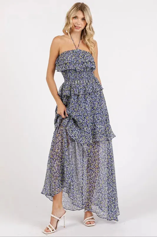 Mittoshop Ruffled Smocked Floral Halter Neck Maxi Dress sold by Gigi Laurent product image thumbnail 2