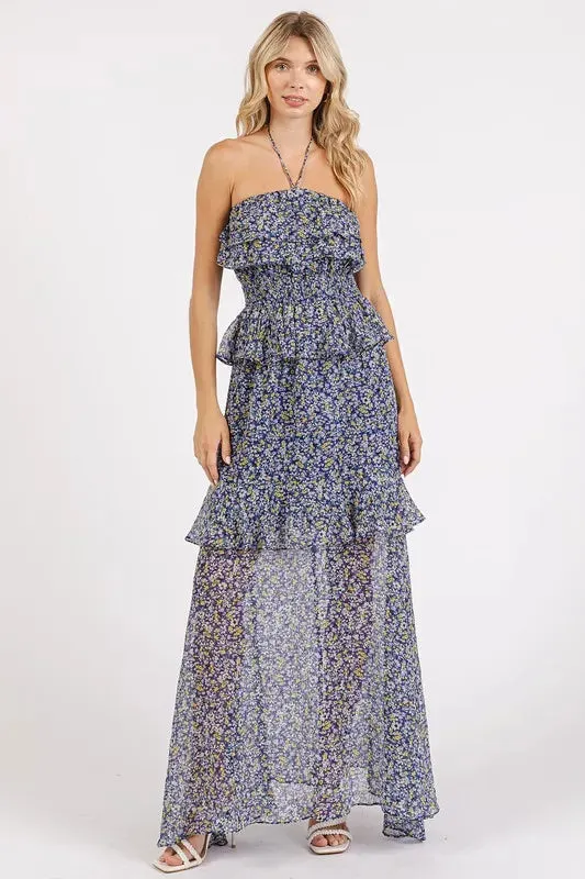 Mittoshop Ruffled Smocked Floral Halter Neck Maxi Dress sold by Gigi Laurent product image thumbnail 3