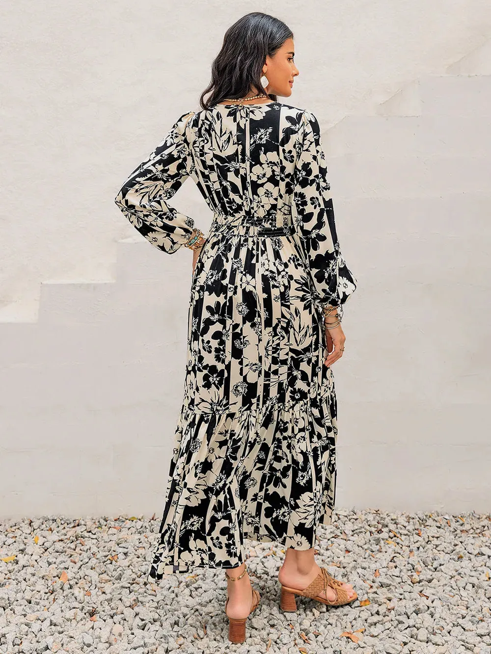 Smocked Printed Tie Neck Long Sleeve Dress sold by Gigi Laurent product image thumbnail 2