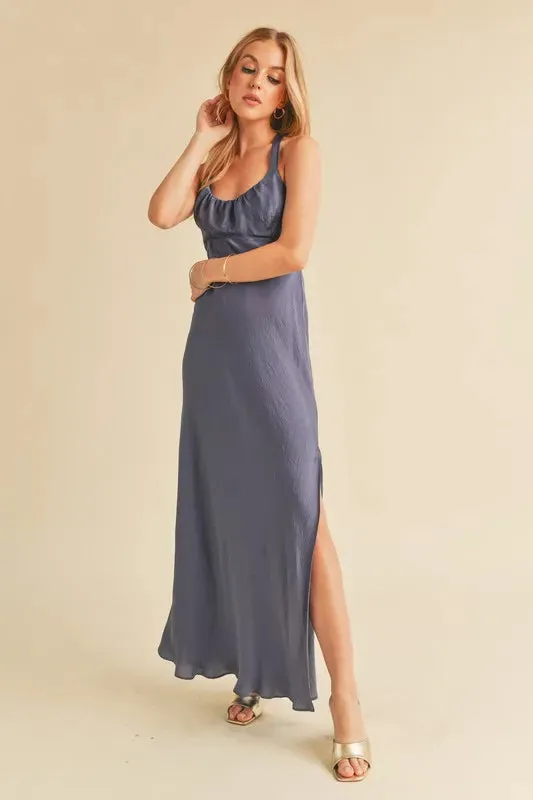 Aemi + Co Ruched Side Slit Cutout Back Maxi Cami Dress sold by Gigi Laurent product image thumbnail 2