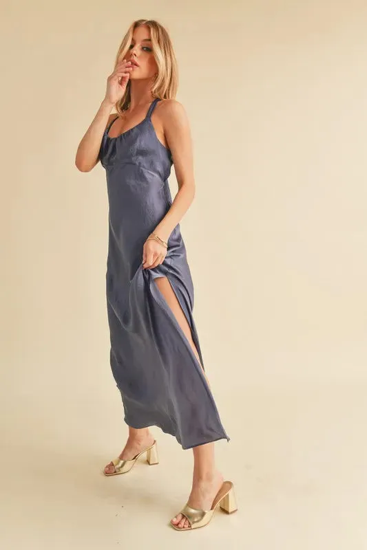 Aemi + Co Ruched Side Slit Cutout Back Maxi Cami Dress sold by Gigi Laurent product image thumbnail 5