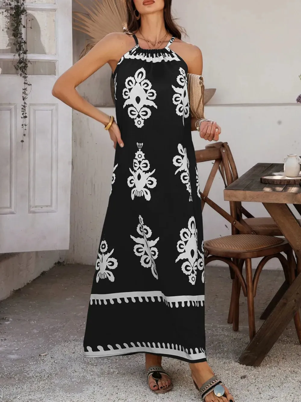 Devine Grecian Neck Printed Maxi Dress sold by Gigi Laurent product image thumbnail 5