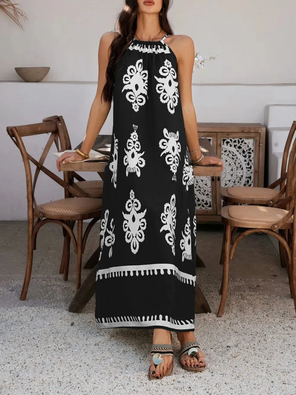 Devine Grecian Neck Printed Maxi Dress sold by Gigi Laurent product image thumbnail 4