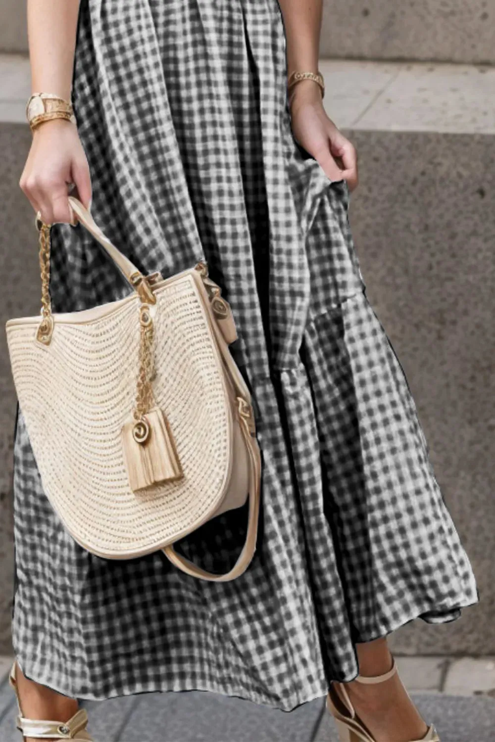 Full Size Smocked Ruffled Plaid Ruffle Hem Dress sold by Gigi Laurent product image thumbnail 3